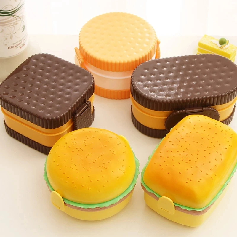 Meal Prep Tupperware - Ланч-бокс для гамбургеров, двухъярусный милый гамбургер,